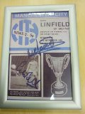 AUTOGRAPHED X2  FRAMED  COVER  MAN CITY LEGEND BELL & NEIL YOUNG